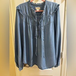 Maeve Denim Blue Ruffle Blouse